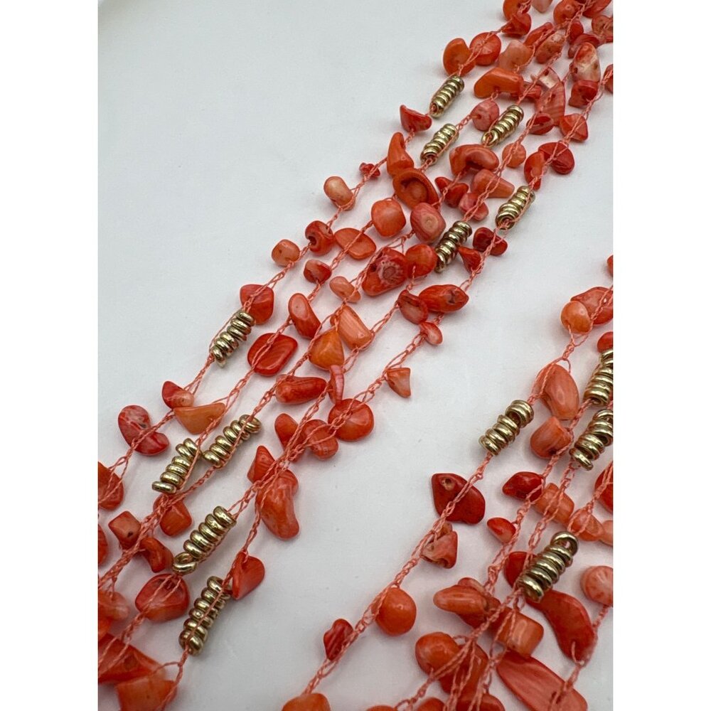 Kenneth Cole Multi-Strand Pink Bead Necklace Gold Tone Accents Boho Coral Style - Picture 7 of 8
